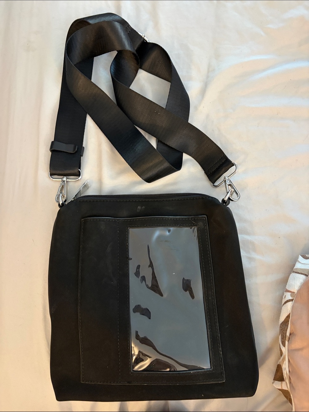 Black Women’s Crossbody Bag with Clear Front ID Pocket